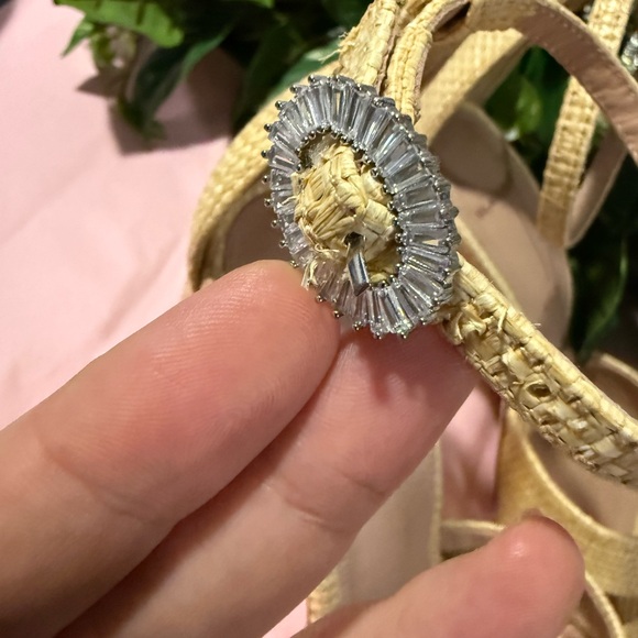 Black Suede Studio Chelsea Raffia Tan Open Toe Block Heel Sandals Size 37.5. - Picture 4 of 5